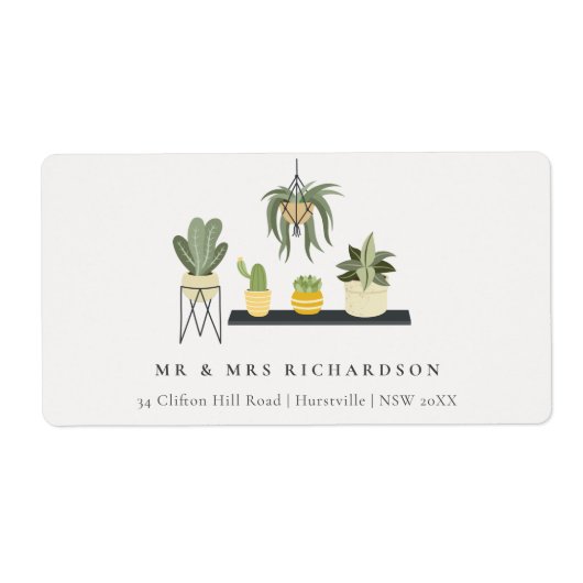 Cute Elegant Potted Leafy Succulent Planten Addres Etiket (Voorkant)