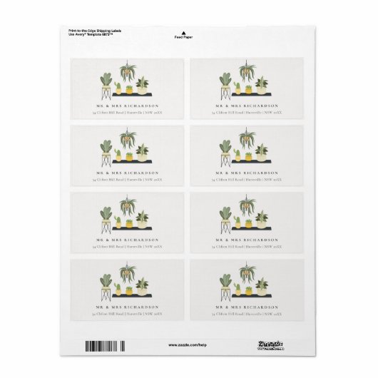 Cute Elegant Potted Leafy Succulent Planten Addres Etiket (Full Sheet)