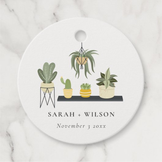Cute Elegant Potted Leafy Succulent Planten Weddin Bedankjes Labels (Voorkant)