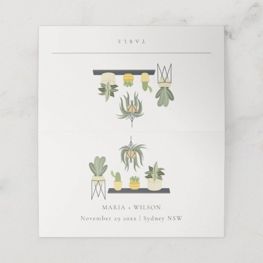Cute Elegant Potted Leafy Succulent Planten Weddin Plaatskaartje (Buitenkant ongevouwen)