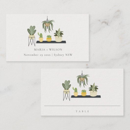 Cute Elegant Potted Leafy Succulent Planten Weddin Plaatskaartje (Voorkant / Achterkant)