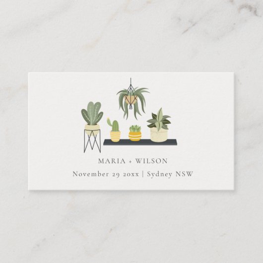 Cute Elegant Potted Leafy Succulent Planten Weddin Plaatskaartje (Voorkant)