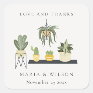 Cute Elegant Potted Leafy Succulent Planten Weddin Vierkante Sticker