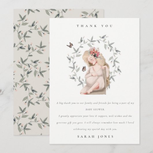 Cute Elegant Protant Women Foliage Baby shower Bedankkaart (Voorkant / Achterkant)