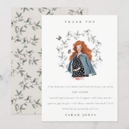 Cute Elegant Protant Women Foliage Baby shower Bedankkaart