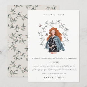 Cute Elegant Protant Women Foliage Baby shower Bedankkaart