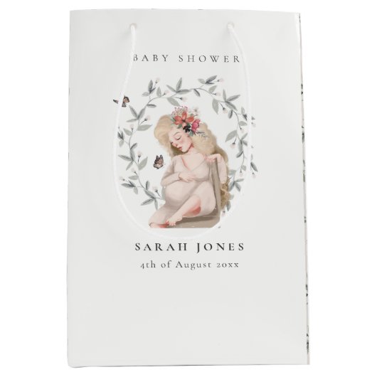 Cute Elegant Protant Women Foliage Baby shower Medium Cadeauzakje (Voorkant)