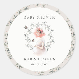 Cute Elegant Protant Women Foliage Baby shower Ronde Sticker