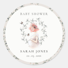 Cute Elegant Protant Women Foliage Baby shower Ronde Sticker