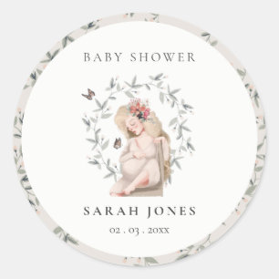 Cute Elegant Protant Women Foliage Baby shower Ronde Sticker