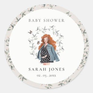 Cute Elegant Protant Women Foliage Baby shower Ronde Sticker