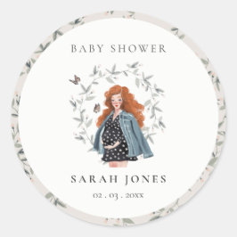 Cute Elegant Protant Women Foliage Baby shower Ronde Sticker