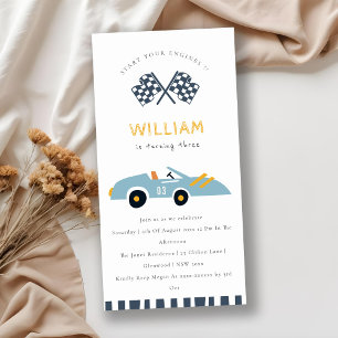 Cute Elegant Race Auto Kinder Elke zondag Uitnodig Bedankkaart