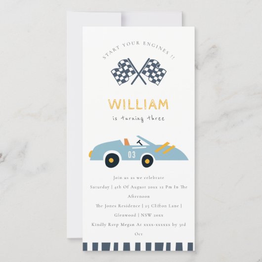 Cute Elegant Race Auto Kinder Elke zondag Uitnodig Bedankkaart (Voorkant)