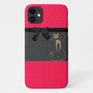 Cute Elegant Red Polka Dots Black Bow Cat Case-Mate iPhone Case