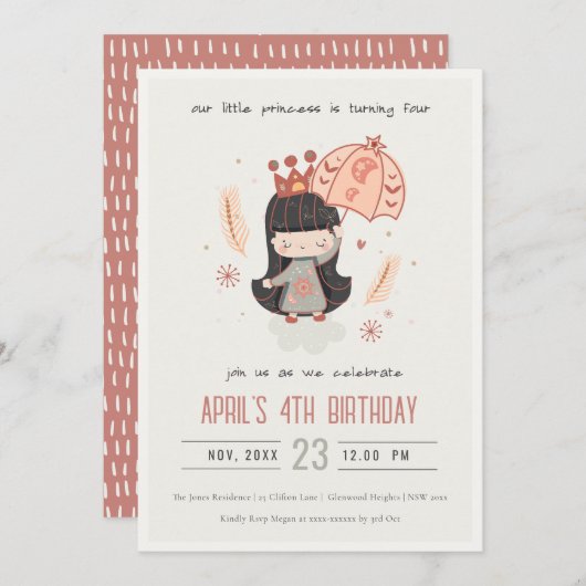 Cute Elegant Rust Boho Princess on Clouds Birthday Kaart (Voorkant / Achterkant)