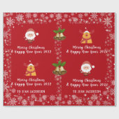 Cute Elegant Santa Claus Rudolph Persoonlijke naam Cadeaupapier (Vlak)