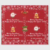 Cute Elegant Santa Claus Rudolph Persoonlijke naam Cadeaupapier (Vlak)