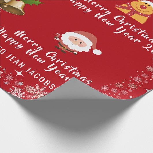 Cute Elegant Santa Claus Rudolph Persoonlijke naam Cadeaupapier (Hoek)