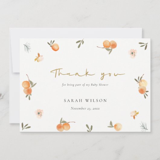 Cute Elegant Soft Oranje Floral Boho Baby shower Bedankkaart (Voorkant)