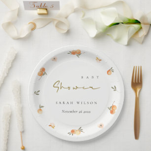 Cute Elegant Soft Oranje Floral Boho Baby shower Papieren Bordje
