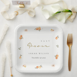 Cute Elegant Soft Oranje Floral Boho Baby shower Papieren Bordje