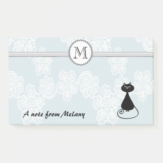 Cute elegant, stijlvol, zwart kattenmonogram post-it® notes (Voorkant)