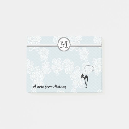 Cute elegant, stijlvol, zwart kattenmonogram post-it® notes (Voorkant)