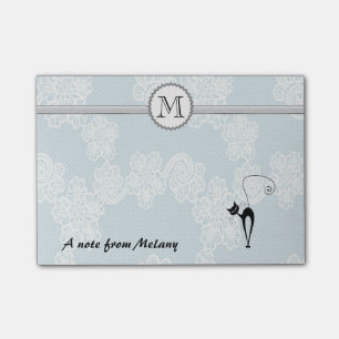 Cute elegant, stijlvol, zwart kattenmonogram post-it® notes