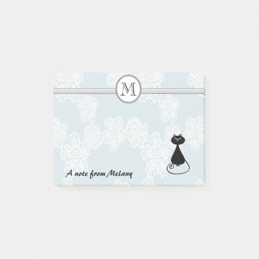 Cute elegant, stijlvol, zwart kattenmonogram post-it® notes (Voorkant)