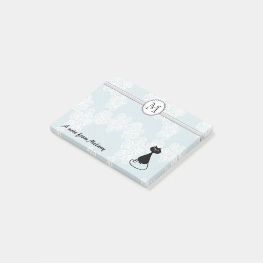 Cute elegant, stijlvol, zwart kattenmonogram post-it® notes (Schuin)