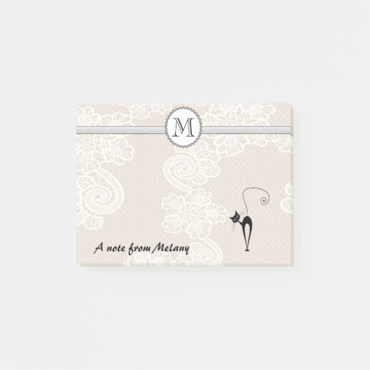 Cute elegant, stijlvol, zwart kattenmonogram post-it® notes (Voorkant)