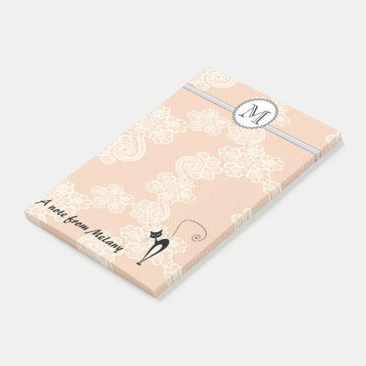 Cute elegant, stijlvol, zwart kattenmonogram post-it® notes (Schuin)