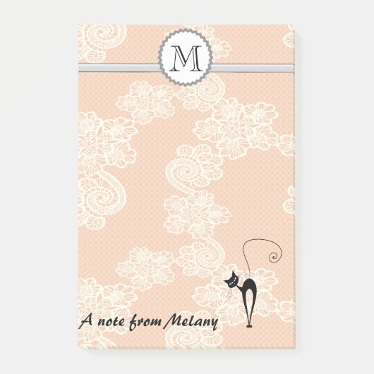 Cute elegant, stijlvol, zwart kattenmonogram post-it® notes (Voorkant)