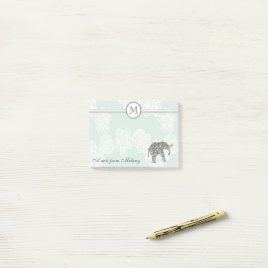 Cute elegant styling-elaathoudende monogram post-it® notes (Op bureau)
