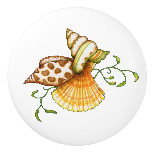 Cute Elegant Stylish Seashells Motif Pattern Keramische Knop (Voorkant)