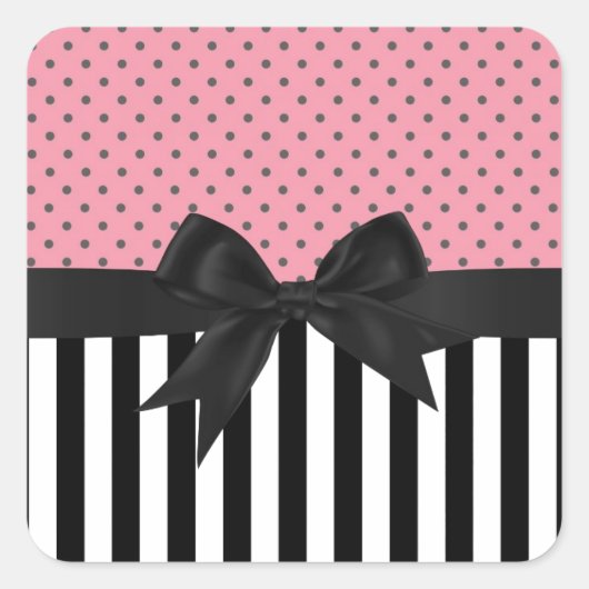Cute elegant trendy strept polka punts patroon vierkante sticker (Voorkant)