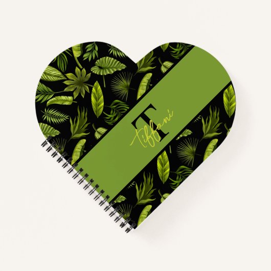 Cute Elegant Tropical Leaves Monogram Notitieboek (Voorkant)