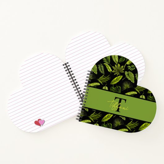 Cute Elegant Tropical Leaves Monogram Notitieboek (Binnen)