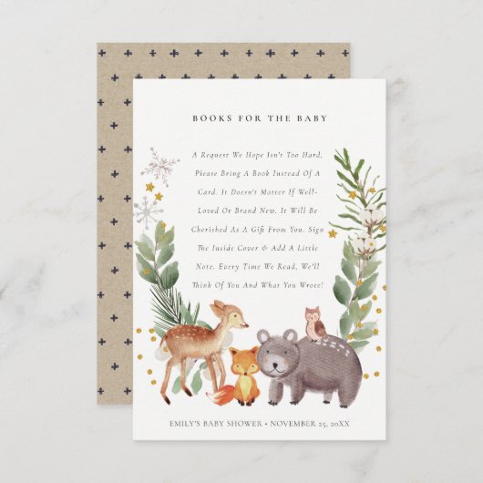Cute Elegant Woodland Animal Books for Baby shower Informatiekaartje (Voorkant / Achterkant)