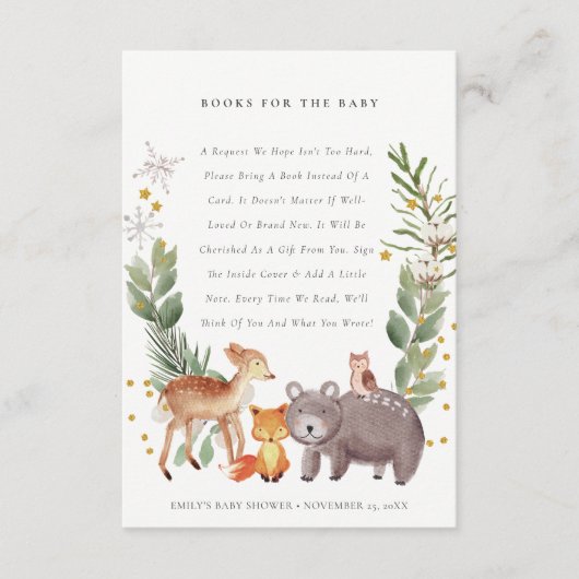 Cute Elegant Woodland Animal Books for Baby shower Informatiekaartje (Voorkant)