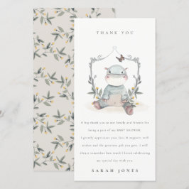 Cute Elegant Yellow Baby Hippo Foliage Baby shower Bedankkaart