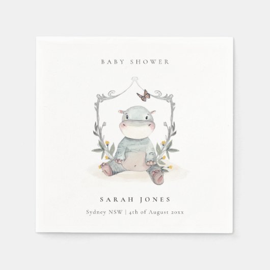 Cute Elegant Yellow Baby Hippo Foliage Baby shower Servet (Voorkant)