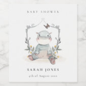 Cute Elegant Yellow Baby Hippo Foliage Baby shower Wijn Etiket (Enkel label)