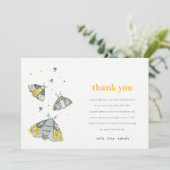 Cute Elegant Yellow Grey Little Bug Baby shower Bedankkaart (Staand voorkant)