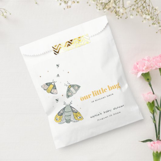 Cute Elegant Yellow Grey Little Bug Baby shower Bedankzakje (Gezegeld)