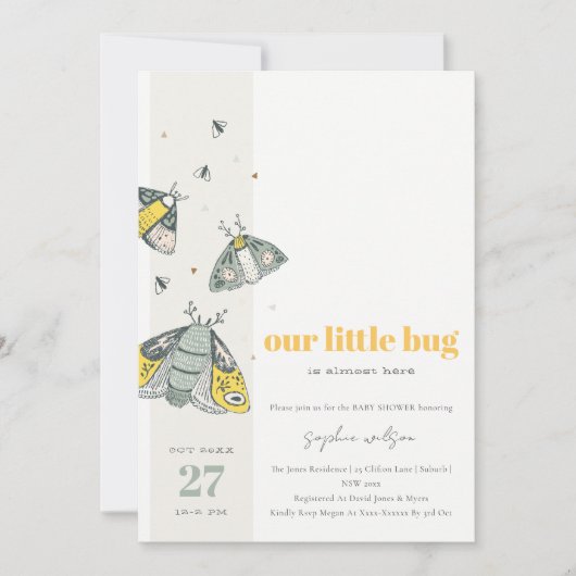 Cute Elegant Yellow Grey Little Bug Baby shower Kaart (Voorkant)