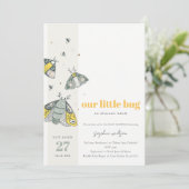 Cute Elegant Yellow Grey Little Bug Baby shower Kaart (Staand voorkant)