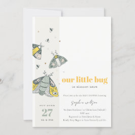 Cute Elegant Yellow Grey Little Bug Baby shower Kaart
