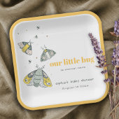 Cute Elegant Yellow Grey Little Bug Baby shower Papieren Bordje
